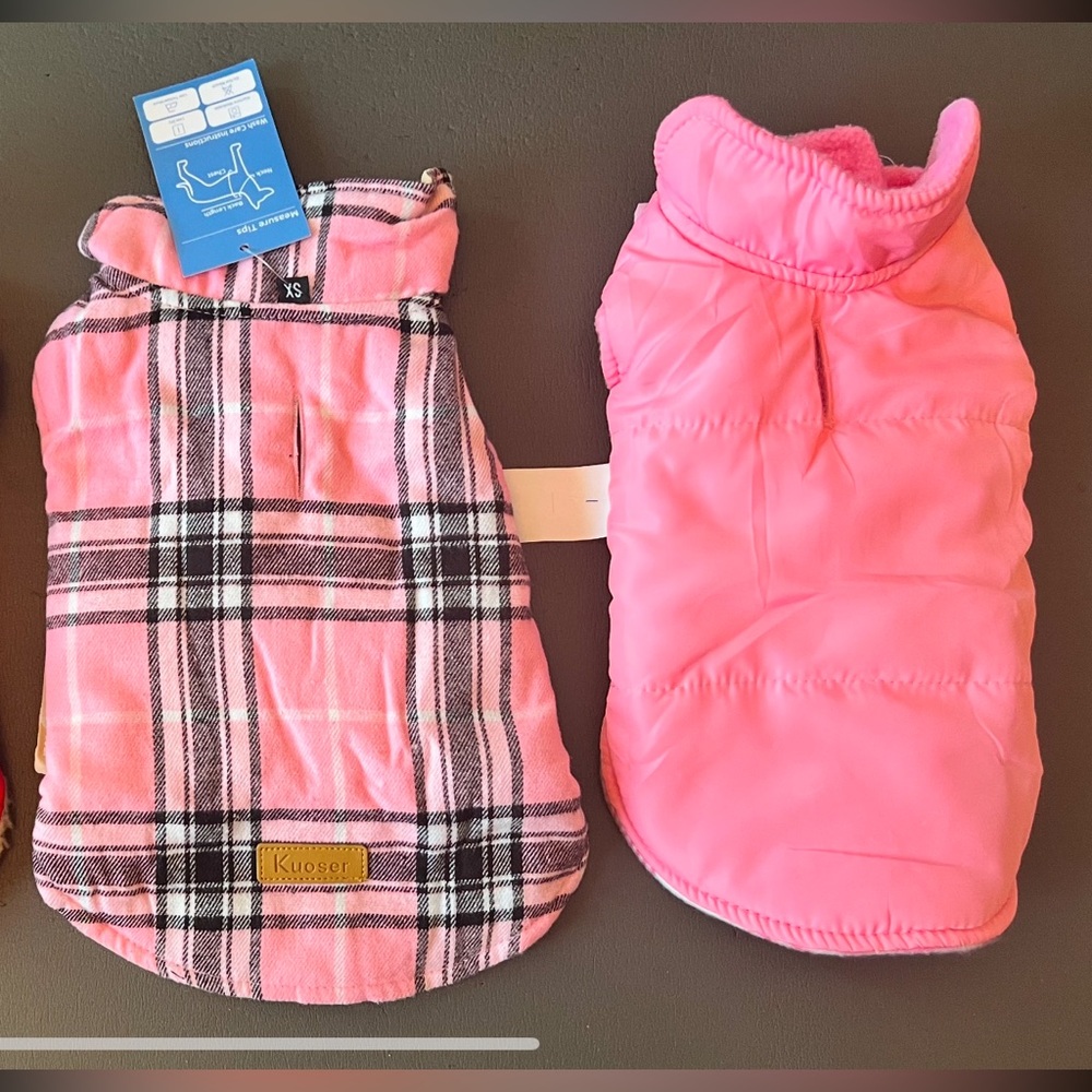Pink & Plaid Dog Jacket. XS, New! Darling!